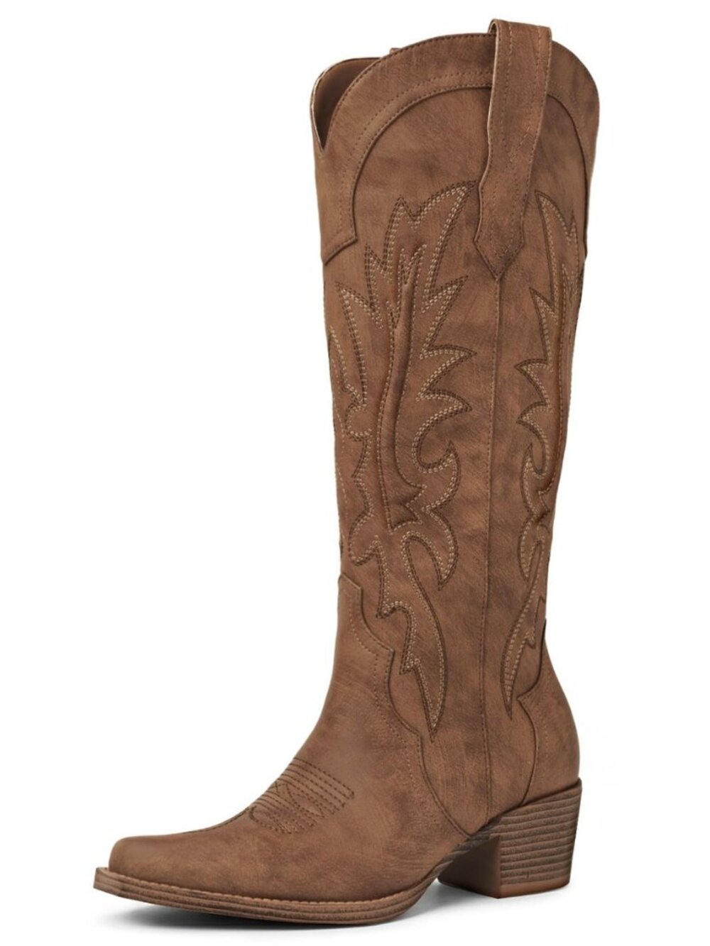 Women's Knee High Cowboy Boots with Chunky Heel Pointed Toe Western Boots